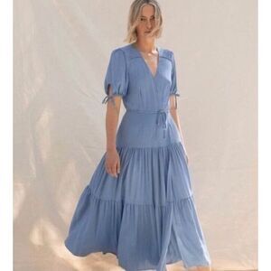 Christy Dawn Sky Blue Tiered Midi Dress